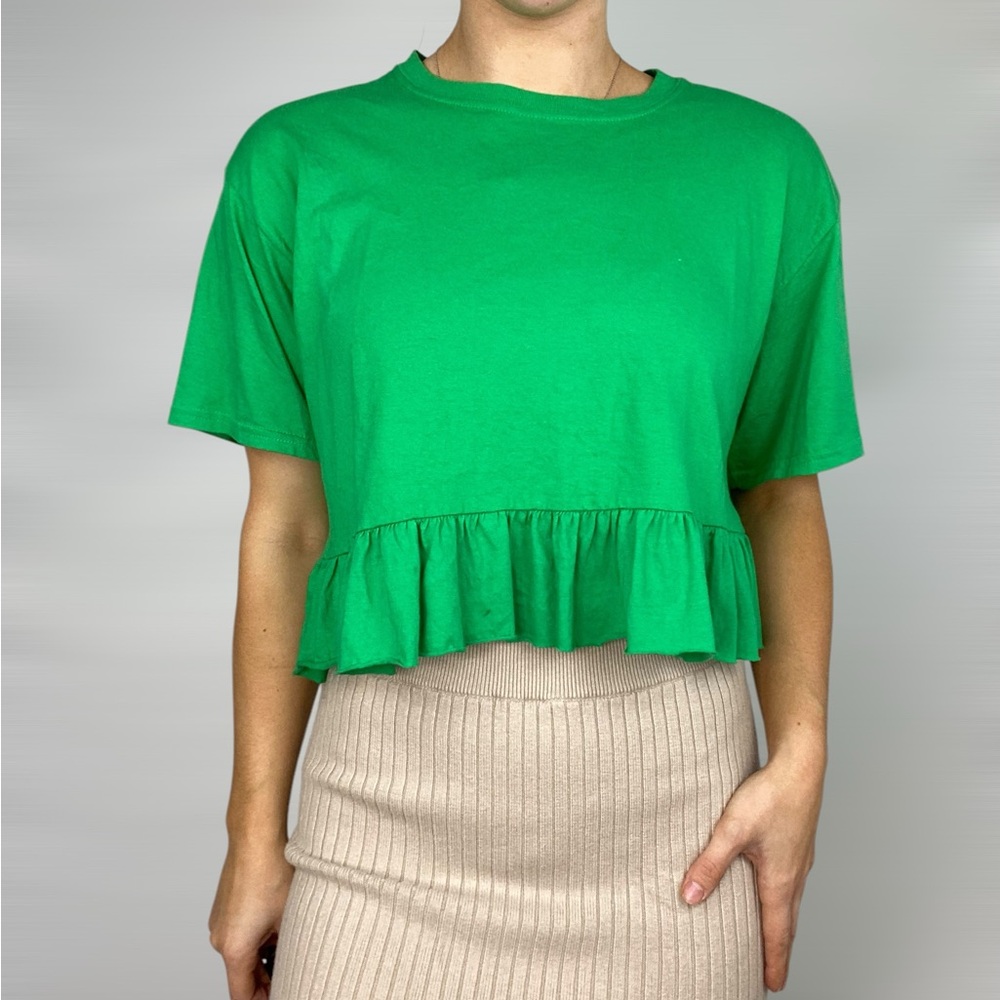 URBAN RENEWAL Recycled Peplum Tee Ruffle‎ Crop Short Sleeve Relaxed